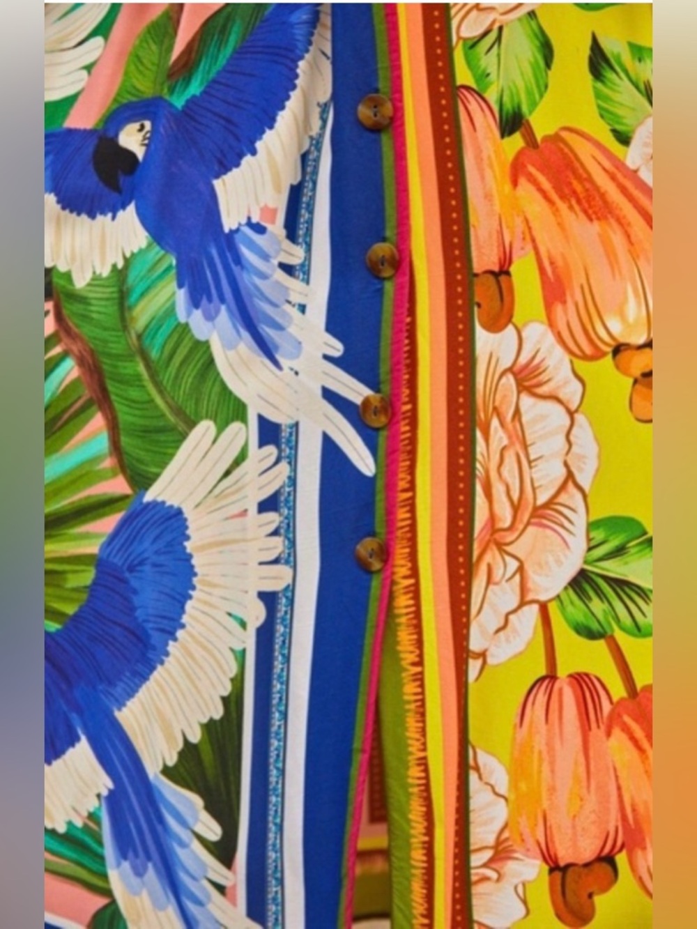 Farm Rio Double Scarves Midi Dress XS Colorblock Tropical 🌴 Cutout Button Front - Picture 6 of 14
